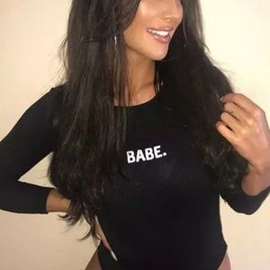 boutique Tops - New with tags black 'BABE' long sleeved bodysuit boutique Tops - New with tags black 'BABE' long sleeved bodysuit
